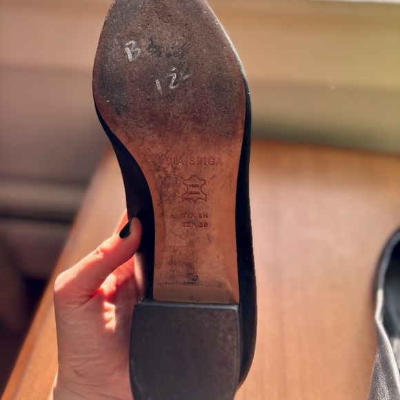 Vintage Via Spiga Block Heel Black Leather Pointed Toe Pumps - Picture 7 of 7